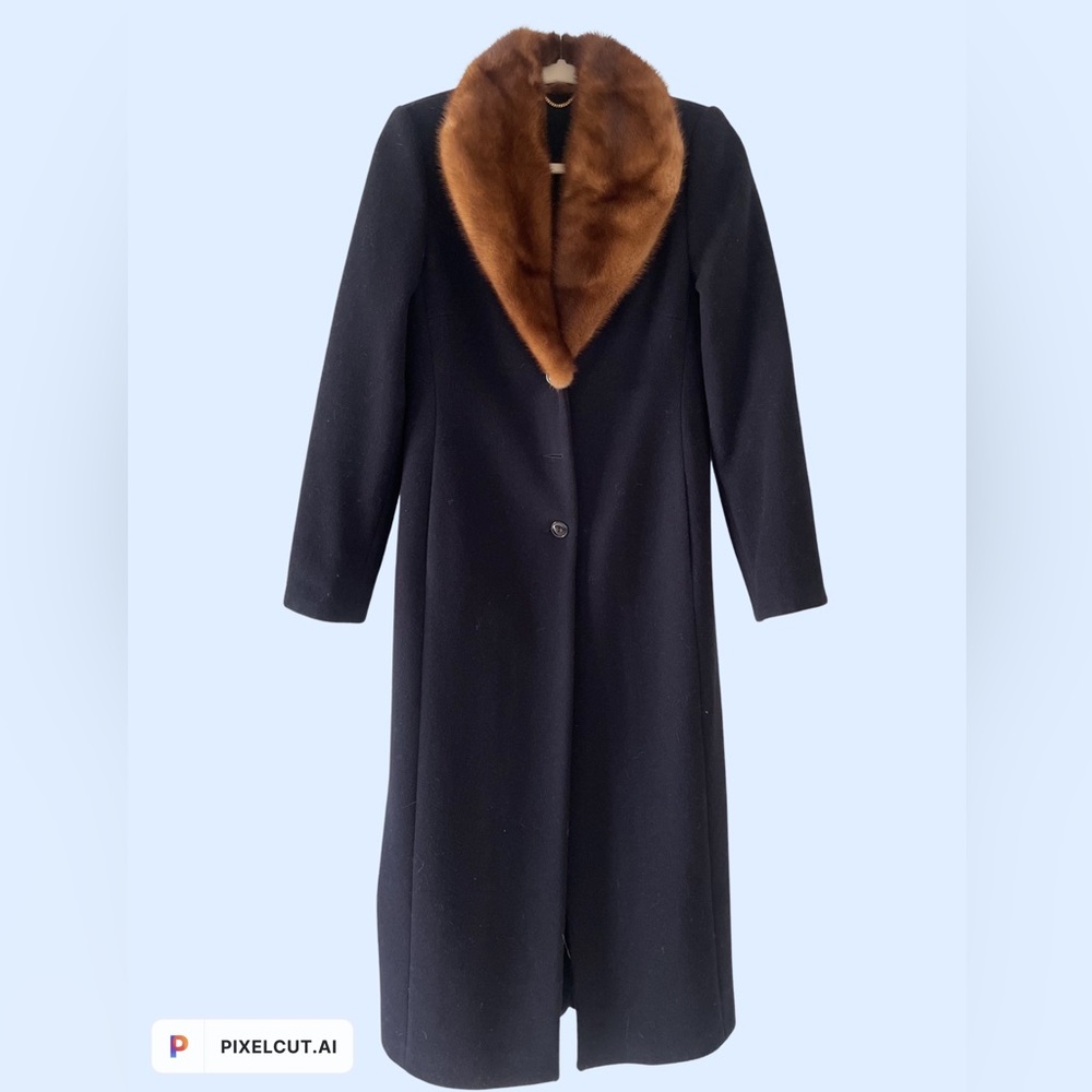 Blumarine Italy, wool full length jacket with fur trim.